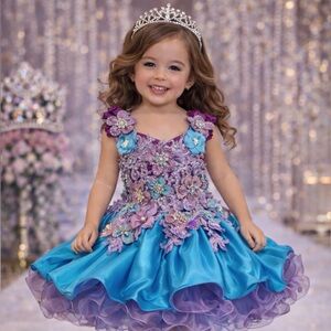 Stunning girls couture lavender cupcake glitz pageant birthday summer dress.